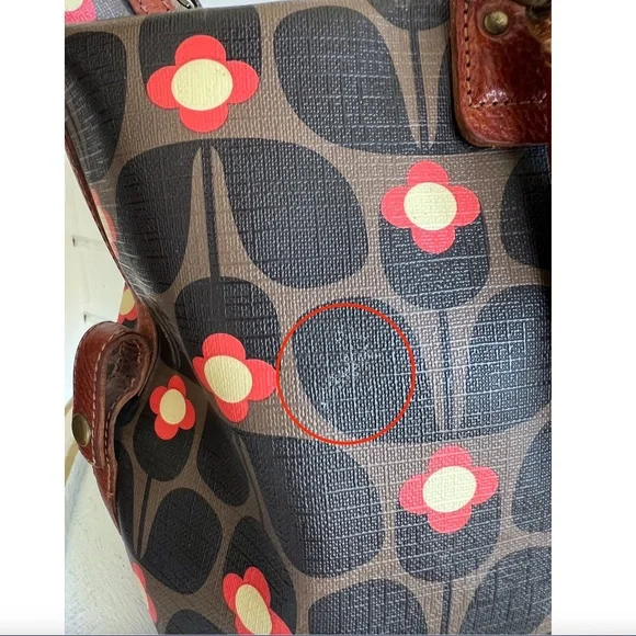 ORLA KIELY Large Coated Canvas Satchel Tote Bag with Leather Handles - Picture 11 of 16